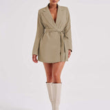 Women's Blazer Dress - Tailored Fit - Mini Length - V-Neck - Long Sleeve Elegant Wear