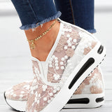 Women's Slip-On Sneakers - Sheer Mesh - Floral Embroidery - Platform Sole