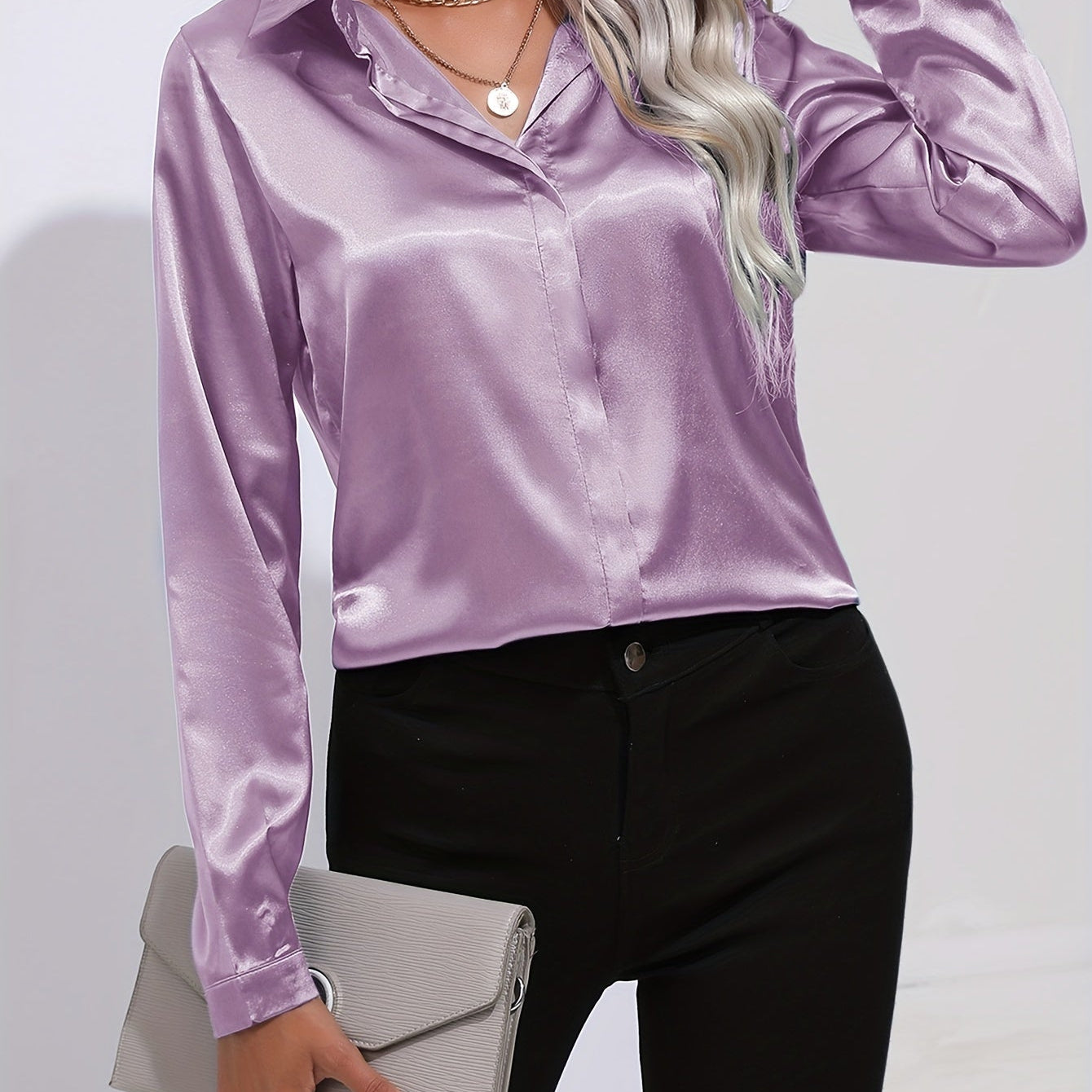 Luna - Satin Button-Up Blouse