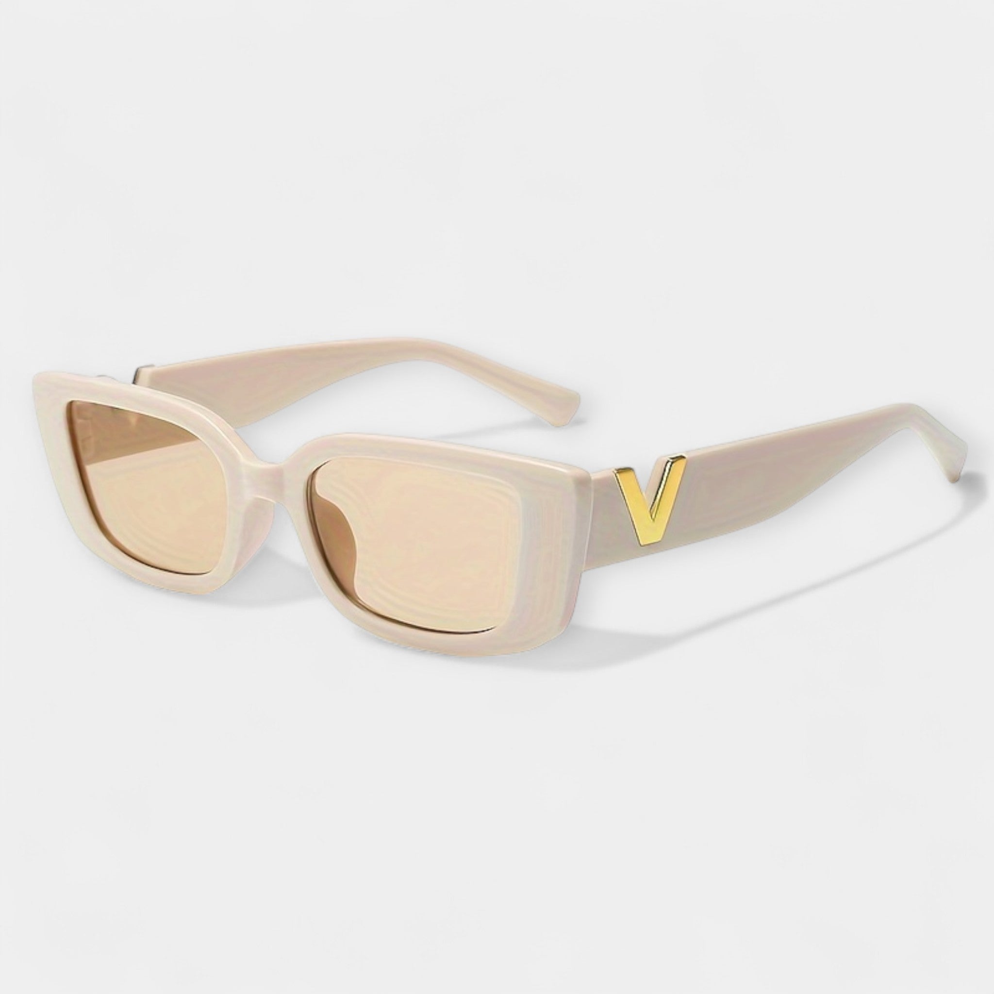 Retro Square Glasses Black Frame Gold V Detail Collection