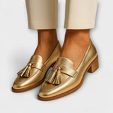 Arabella | Gold Women's Luxuriously Tasselled Moccasins