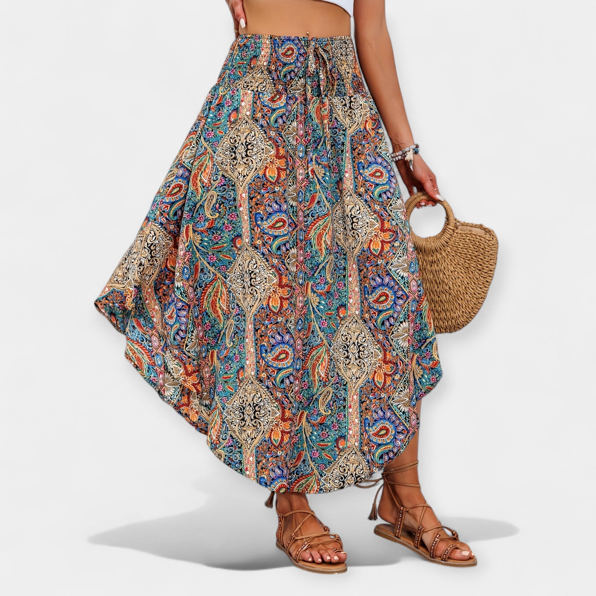Catherine-Elizabeth | Floral High-Waisted Midi Skirt Luxe