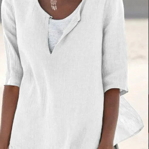 Women’s Blouse – Relaxed Fit – Layered V-Neck – Mid Sleeve – Breathable Blend