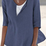 Women’s Blouse – Relaxed Fit – Layered V-Neck – Mid Sleeve – Breathable Blend