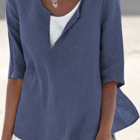Women’s Blouse – Relaxed Fit – Layered V-Neck – Mid Sleeve – Breathable Blend