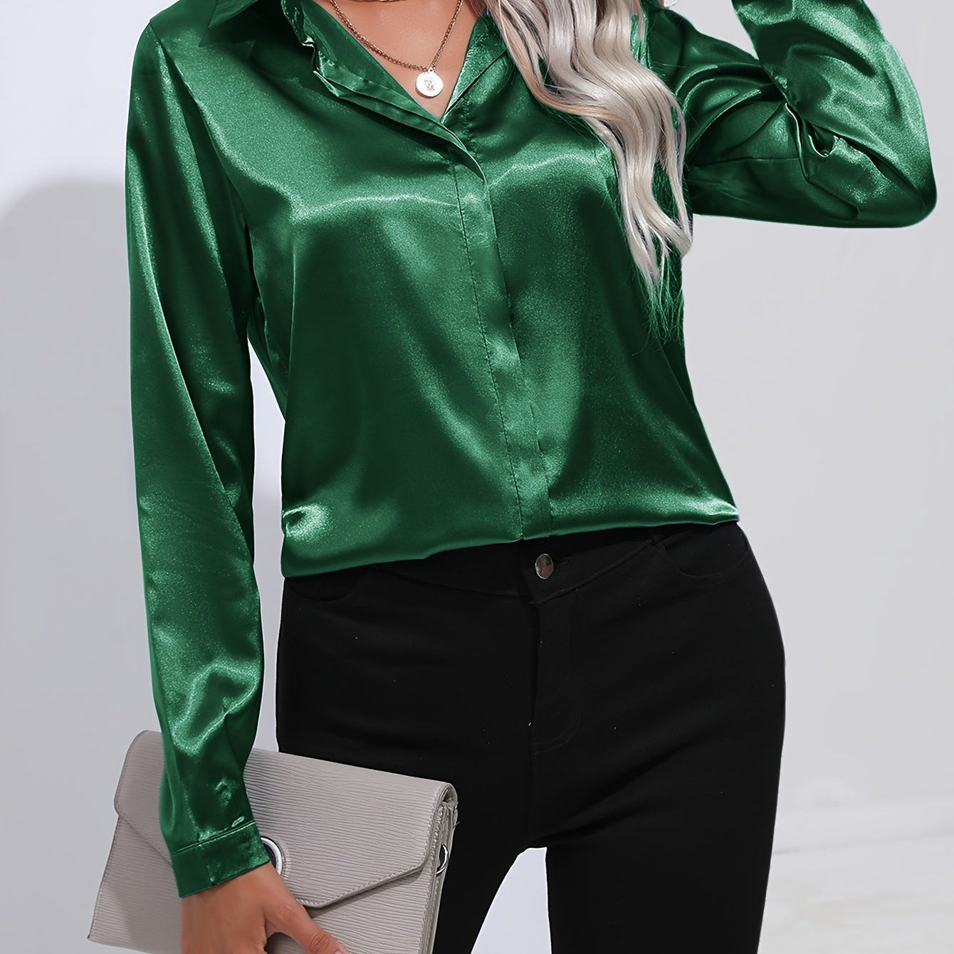 Luna - Satin Button-Up Blouse