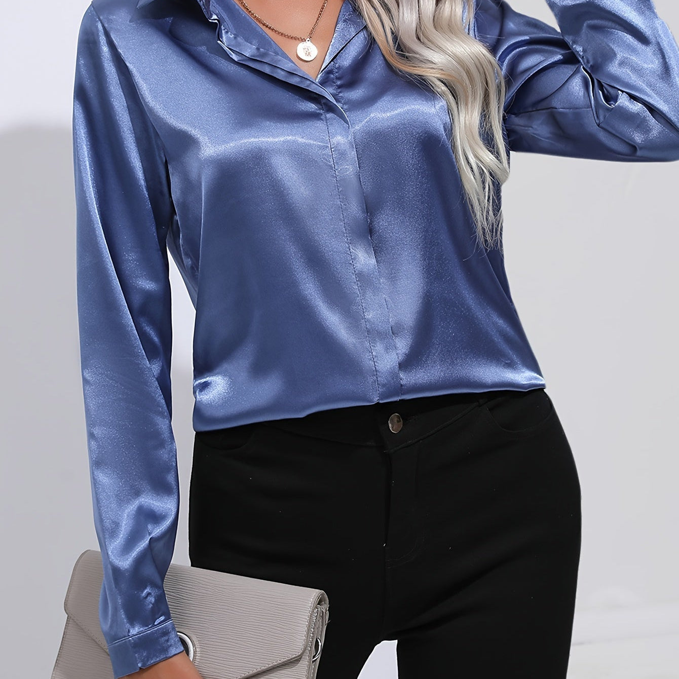 Luna - Satin Button-Up Blouse