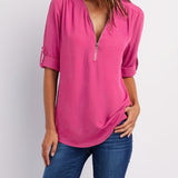 Half zip-front formal blouse for women