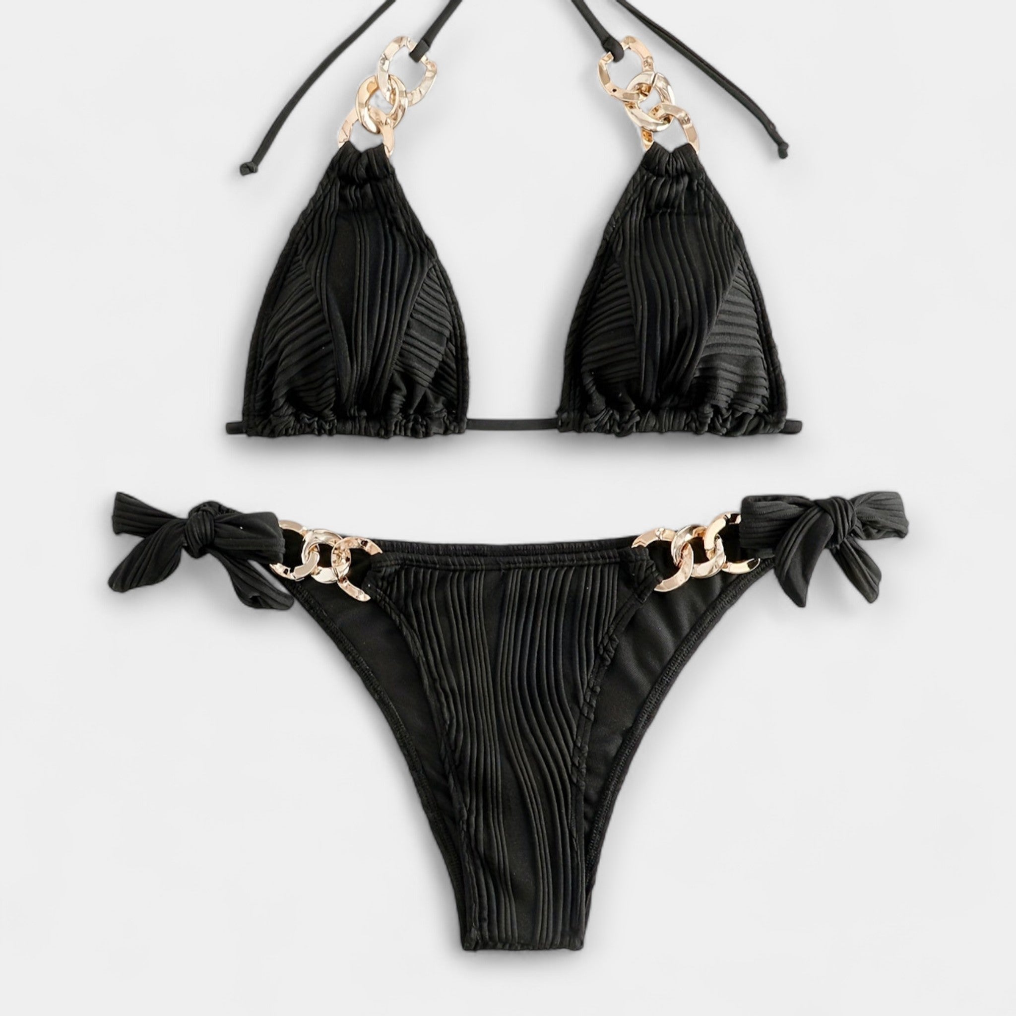 Alexandra | Striped Bikini Set With Embellishments
