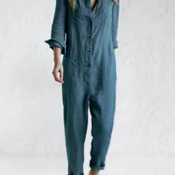 Women's Button-Up Jumpsuit with Pockets