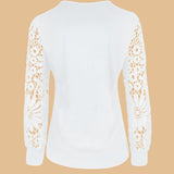 Women's Blouse - Long Lace Sleeves - Round Neck - Pintuck Detailing - Relaxed Fit