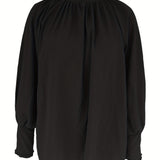 Tie-neck blouse with puff sleeves for women