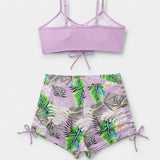 Isabella | High-Waisted Tropical Print Strappy Bikini