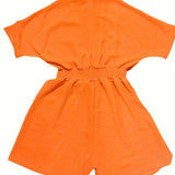 V-Neck Short Sleeve Romper - Shirred Waist Jumpsuit for Spring & Summer Women's Fashion