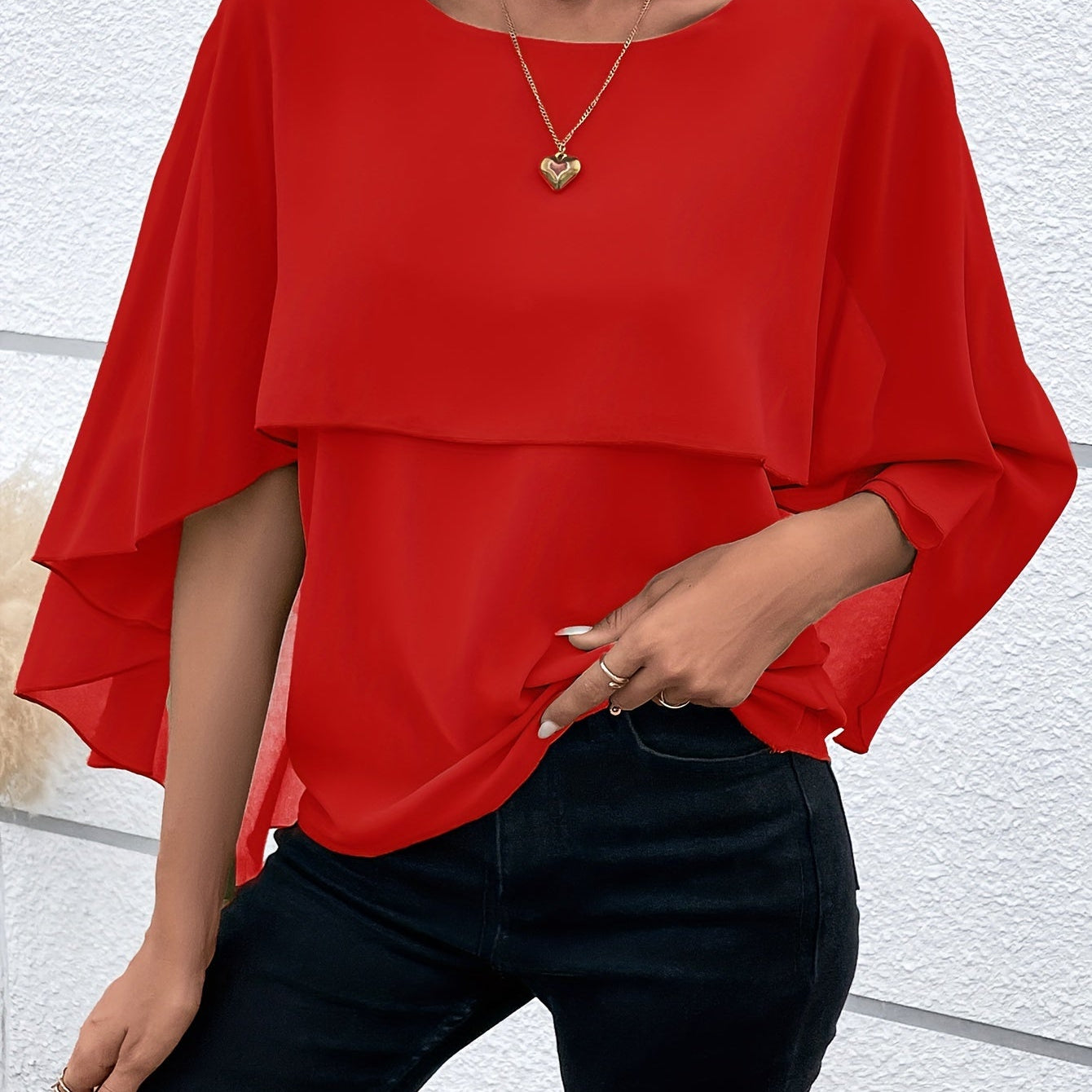Layered blouse with batwing sleeves for women