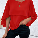 Layered blouse with batwing sleeves for women