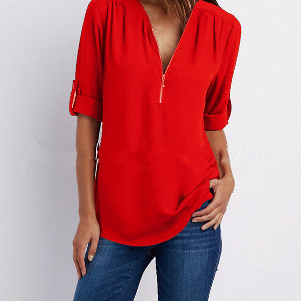 Half zip-front formal blouse for women