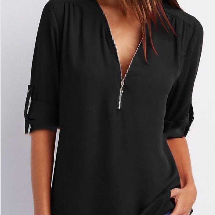 Half zip-front formal blouse for women
