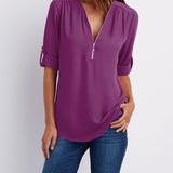 Half zip-front formal blouse for women