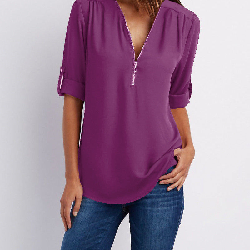 Half zip-front formal blouse for women