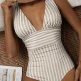 Halter Neck Striped One-Piece Swimsuit for Women