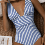 Halter Neck Striped One-Piece Swimsuit for Women