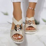 Women’s Wedge Sandals – Open Toe – Cushioned Arch Support – Elastic Strap Fit