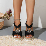 Women’s Wedge Sandals – Open Toe – Cushioned Arch Support – Elastic Strap Fit