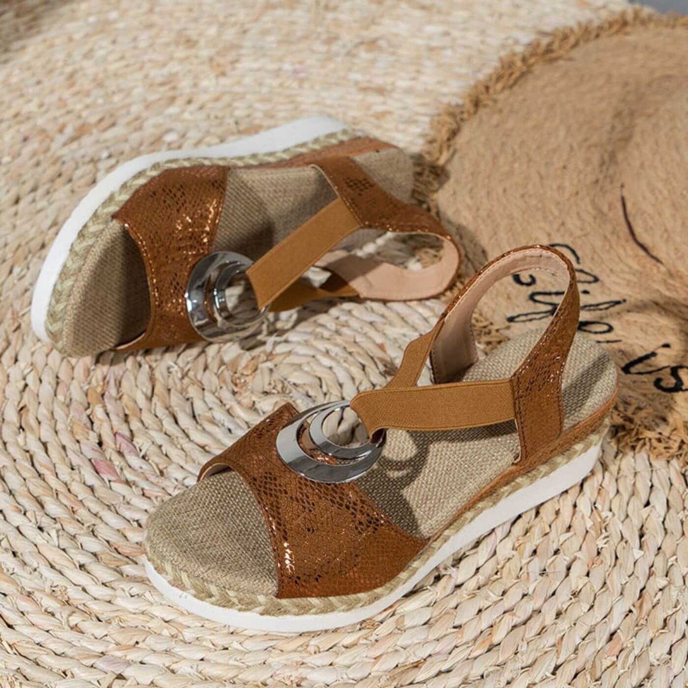 Women’s Wedge Sandals – Open Toe – Cushioned Arch Support – Elastic Strap Fit