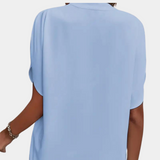 Women's Blouse - V-Neck Stand Collar - Short Sleeve Lightweight Relaxed Fit
