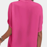 Women's Blouse - V-Neck Stand Collar - Short Sleeve Lightweight Relaxed Fit