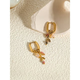 Alexandra | 18K Gold Hoop Earrings with Pink Gemstone & Gold Leaf Charm