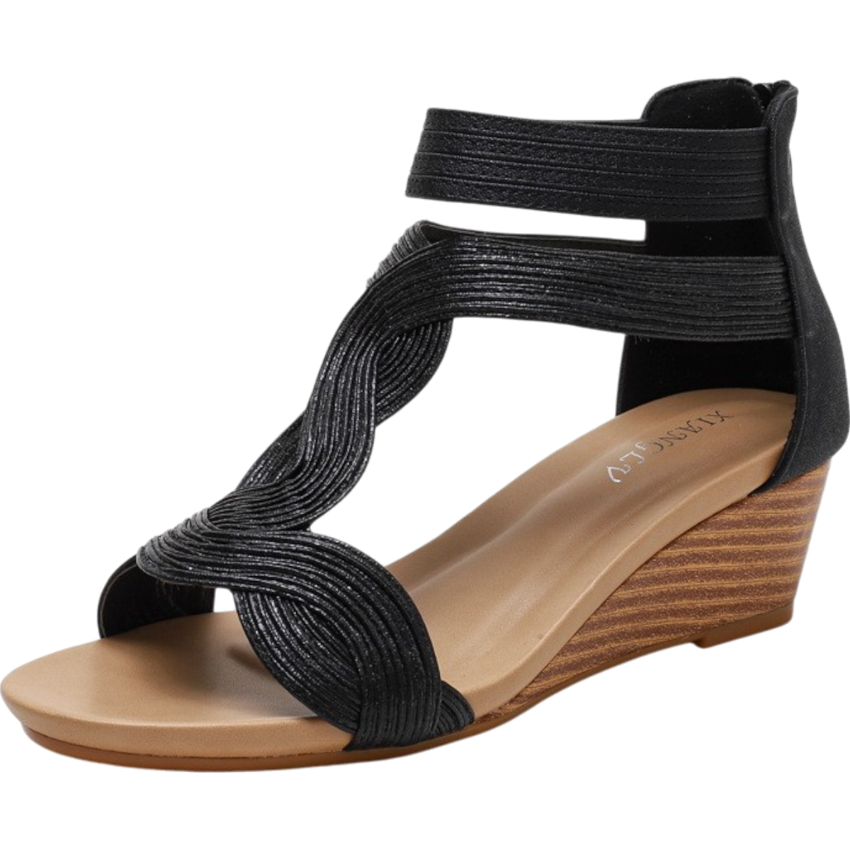 Women’s Wedge Sandals – Woven Crisscross Straps – Open Toe – Back Zipper – Comfortable Fit