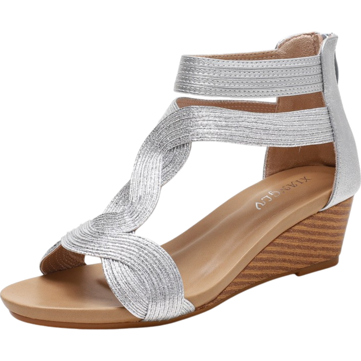 Women’s Wedge Sandals – Woven Crisscross Straps – Open Toe – Back Zipper – Comfortable Fit