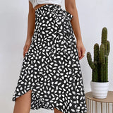 Women's Midi Wrap Skirt - Asymmetrical Hem - Printed Design - Adjustable Fit