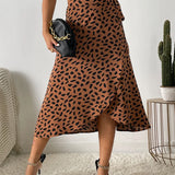 Women's Midi Wrap Skirt - Asymmetrical Hem - Printed Design - Adjustable Fit