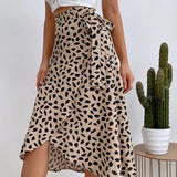 Women's Midi Wrap Skirt - Asymmetrical Hem - Printed Design - Adjustable Fit