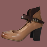 Women’s Block Heel Shoes – Leather Look – Ankle Strap – Closed Toe – Elegant Fit