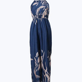 Women's Jumpsuit - Halter Neck - Cinched Waist - Wide-Leg Flowing Fabric - Floral Print