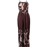 Women's Jumpsuit - Halter Neck - Cinched Waist - Wide-Leg Flowing Fabric - Floral Print