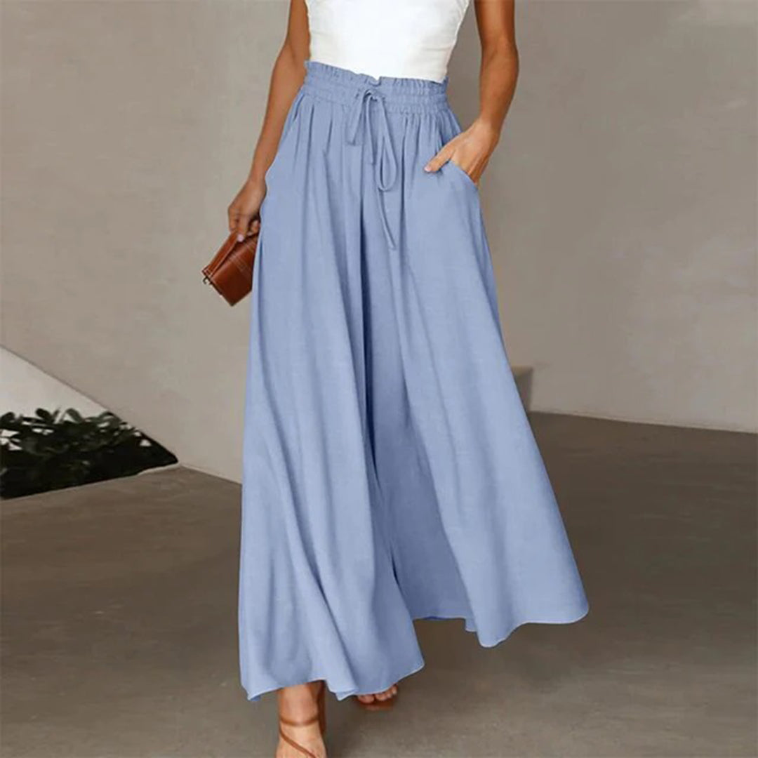 Women's Maxi Skirt - High Waist - Elastic Drawstring - Lightweight Flowing Design with Pockets