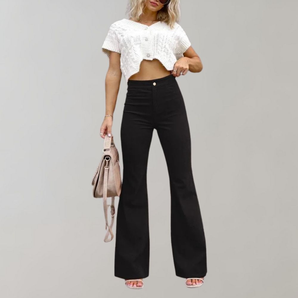 Women's High-Waisted Trousers - Flared Wide Leg - Elegant & Flattering Fit