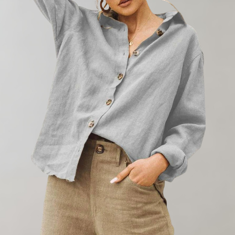 Women’s Blouse – Relaxed Fit – Long Sleeve – Button-Down – Breathable Blend