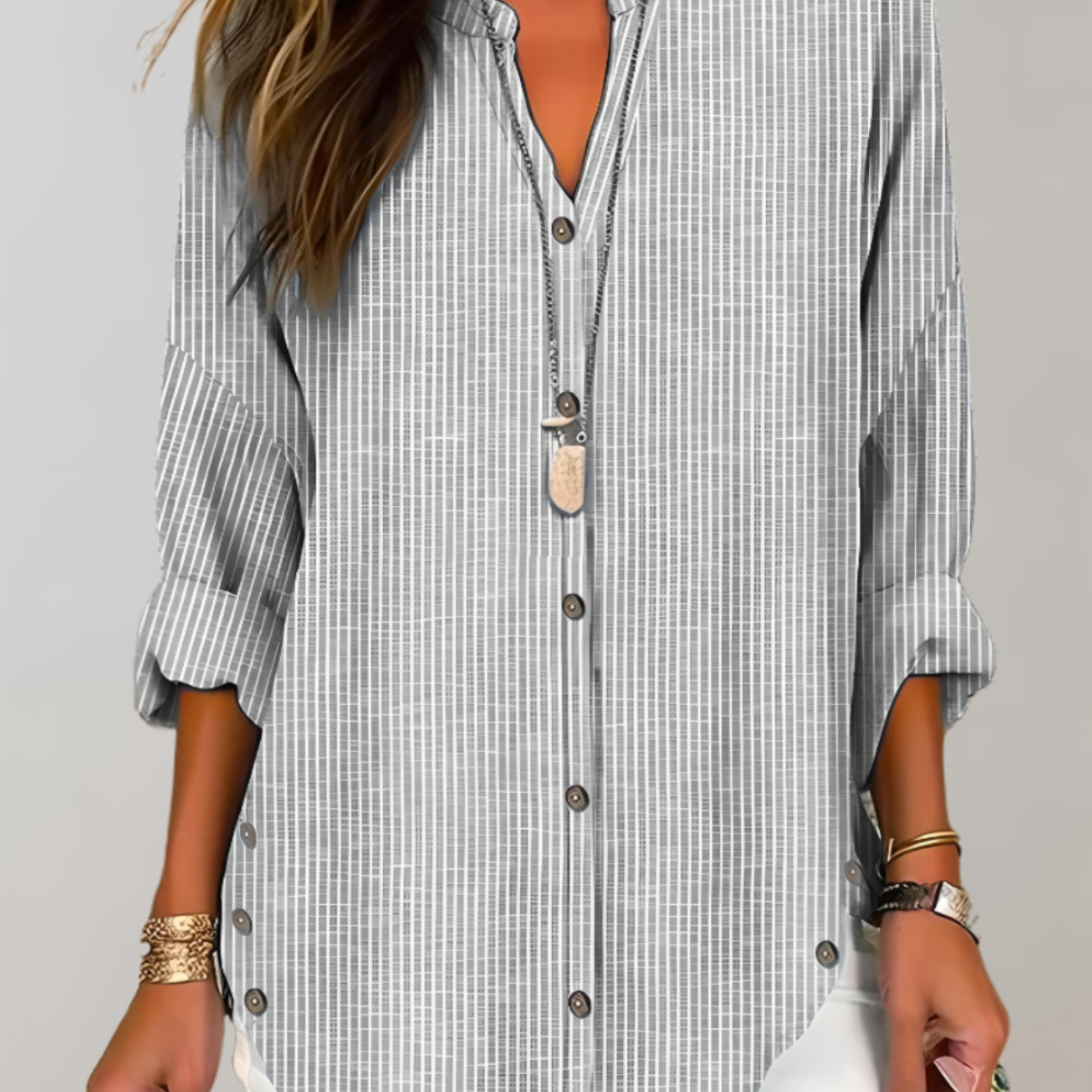 Women's Striped Button-Down Blouse - Casual Long Sleeve Shirt