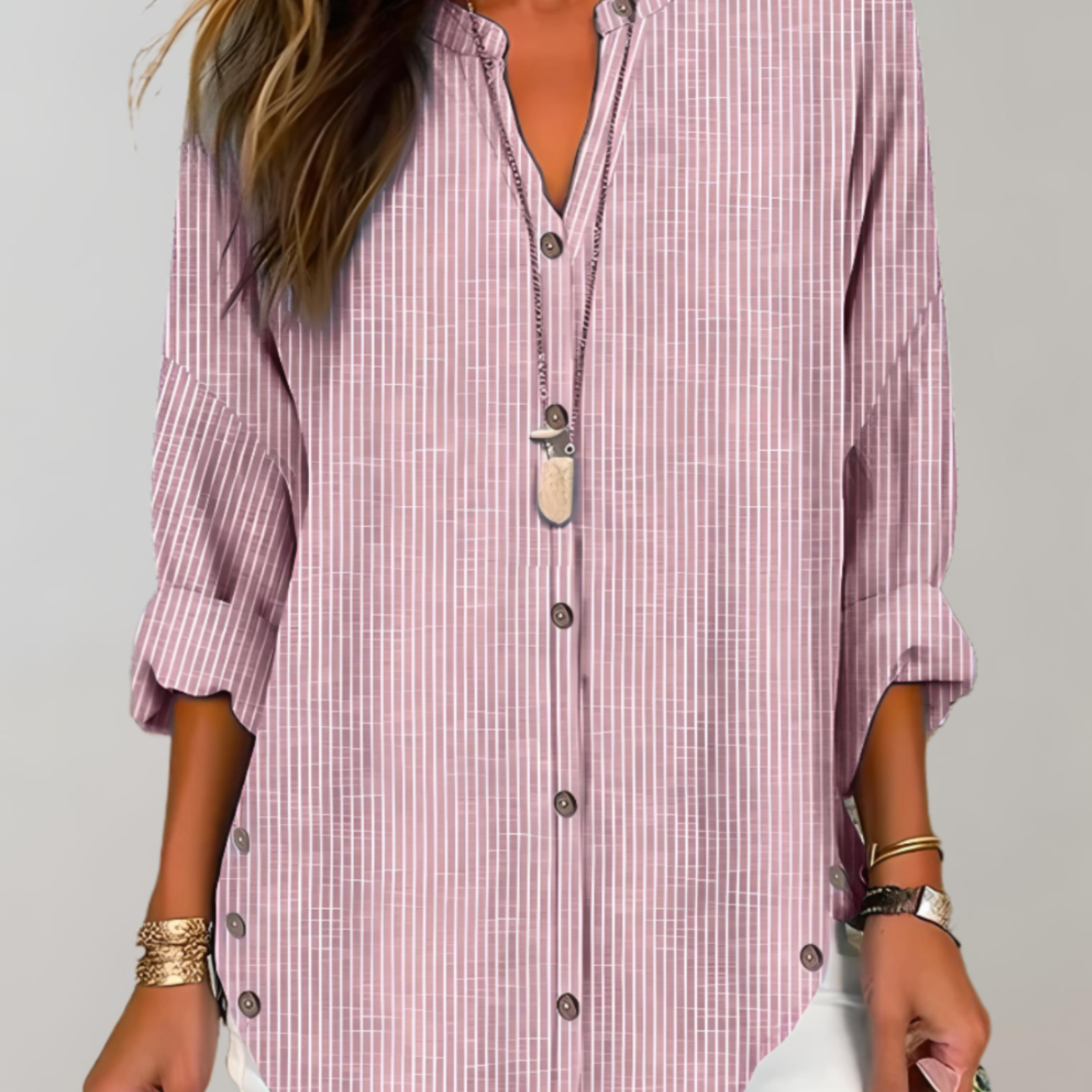 Women's Striped Button-Down Blouse - Casual Long Sleeve Shirt