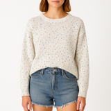 Women’s Pullover Sweater – Relaxed Fit – Knit Fabric – Ribbed Trim – Speckled Pattern