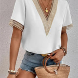 Women's Elegant Lace Short Sleeve V-Neck Blouse