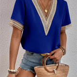 Women's Elegant Lace Short Sleeve V-Neck Blouse