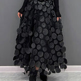 Elegant Tulle Patchwork Skirt for Women - Black Polka Dot Midi
