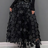 Elegant Tulle Patchwork Skirt for Women - Black Polka Dot Midi